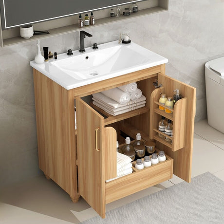 30" Bathroom Vanity with Sink Combo, Multi-functional Bathroom Cabinet with Doors and Drawer - Natural