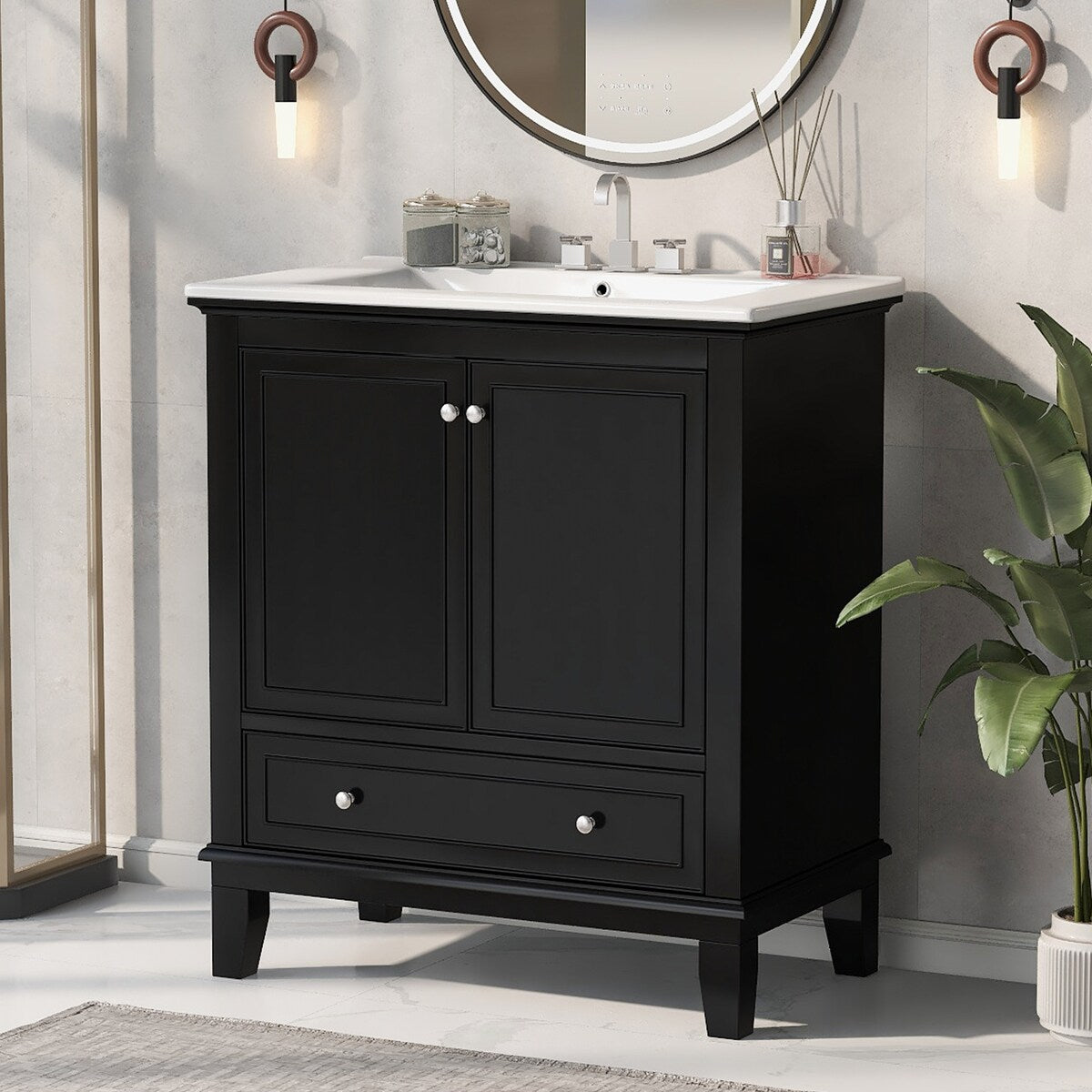 30" Bathroom Vanity with Sink Combo, Multi-functional Bathroom Cabinet with Doors and Drawer