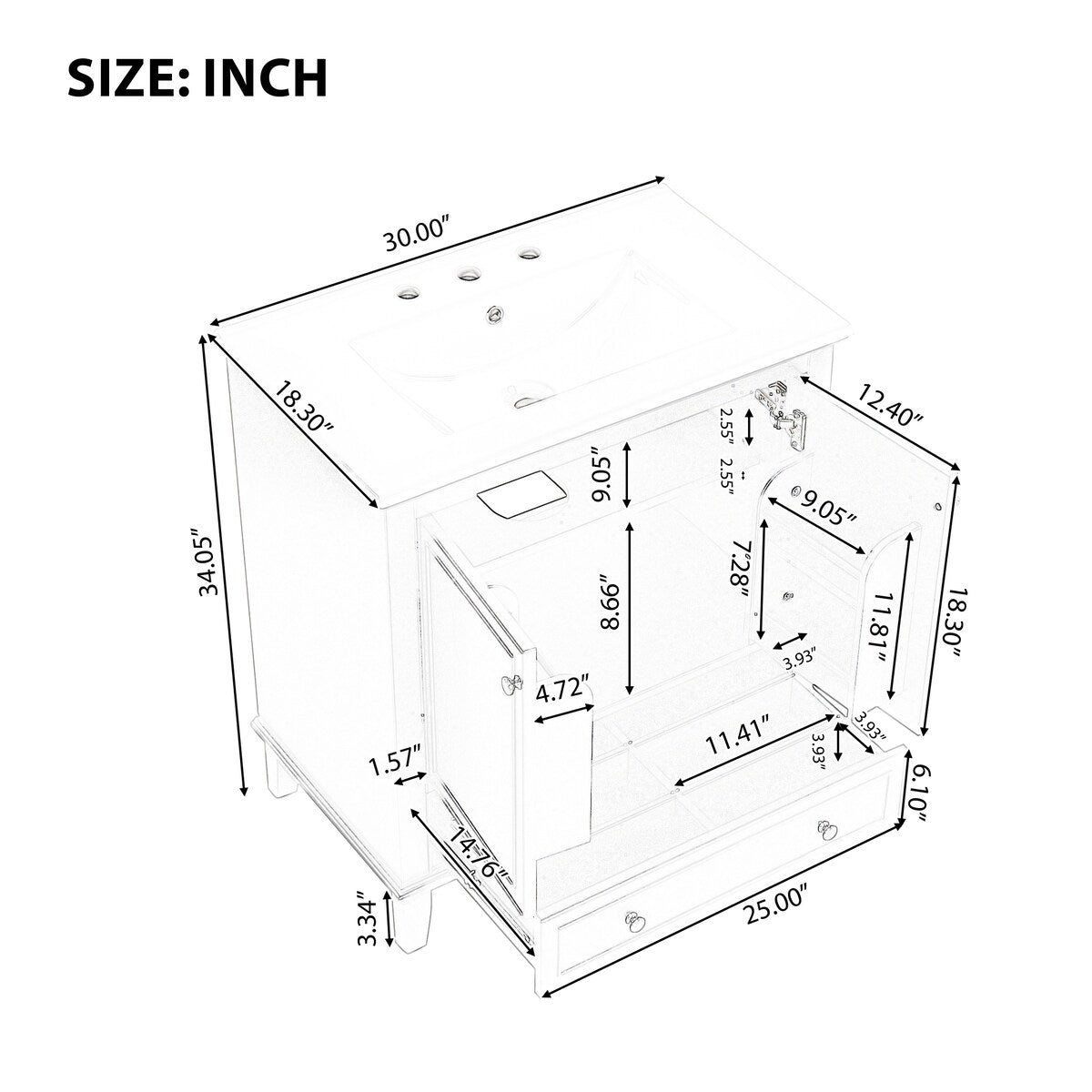 30" Bathroom Vanity with Sink Combo, Multi-functional Bathroom Cabinet with Doors and Drawer