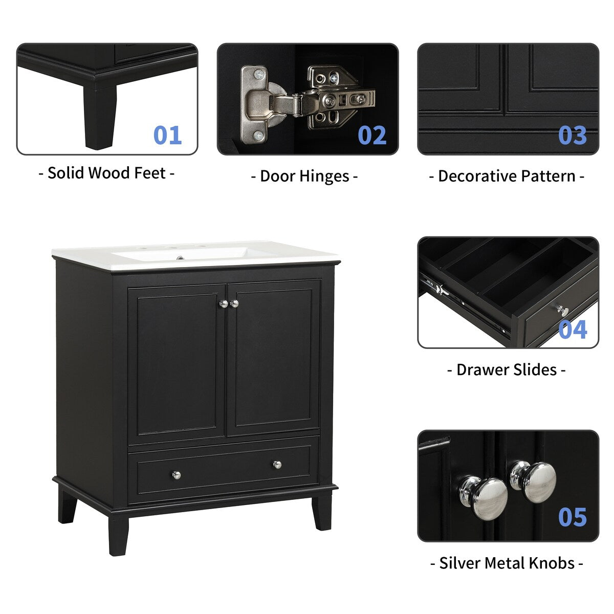 30" Bathroom Vanity with Sink Combo, Multi-functional Bathroom Cabinet with Doors and Drawer