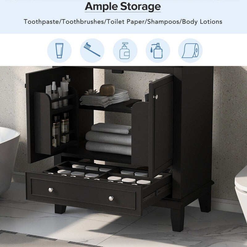 30" Bathroom Vanity with Sink Combo, Multi-functional Bathroom Cabinet - Black