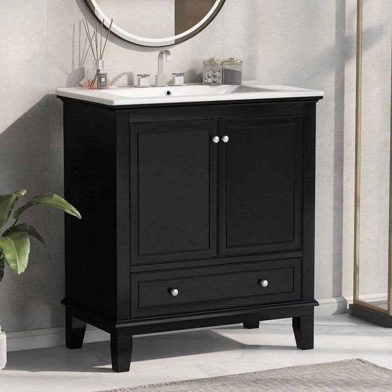 30" Bathroom Vanity with Sink Combo, Multi-functional Bathroom Cabinet - Black