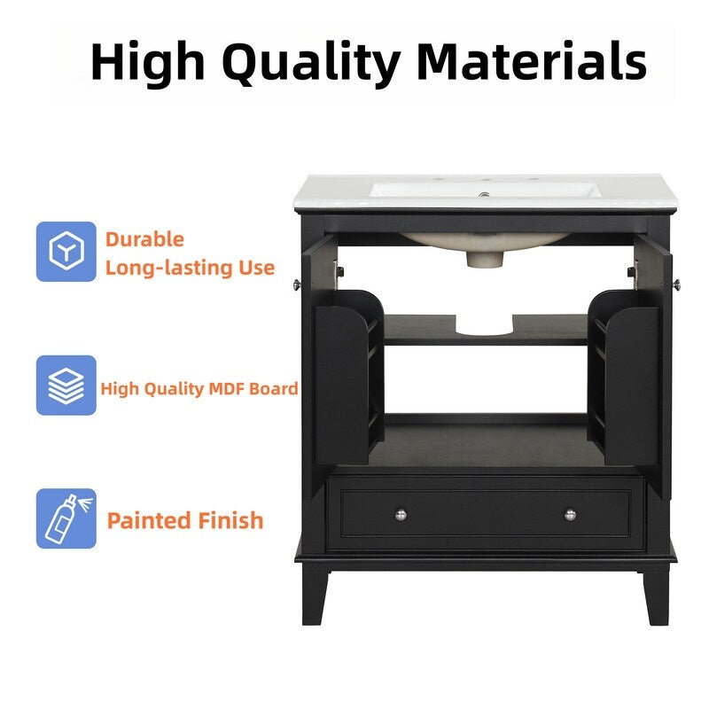 30" Bathroom Vanity with Sink Combo, Multi-functional Bathroom Cabinet - Black