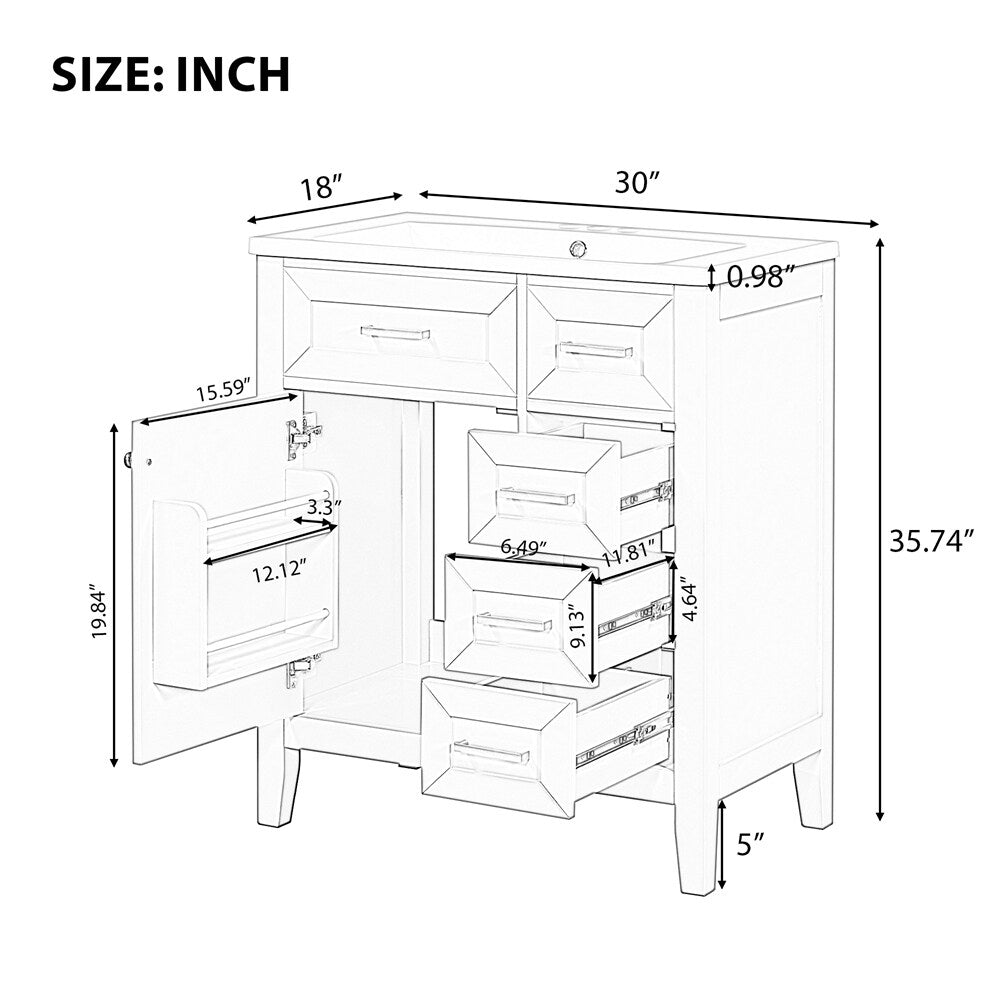 30" Bathroom Vanity with Sink Combo,Bathroom Cabinet with Drawers