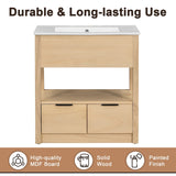 30" Bathroom Vanity with Sink Top, Bathroom Cabinet with Open Storage Shelf and 2 Drawers