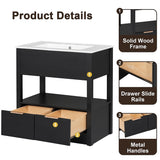 30" Bathroom Vanity with Sink Top, Bathroom Cabinet with Open Storage Shelf and 2 Drawers