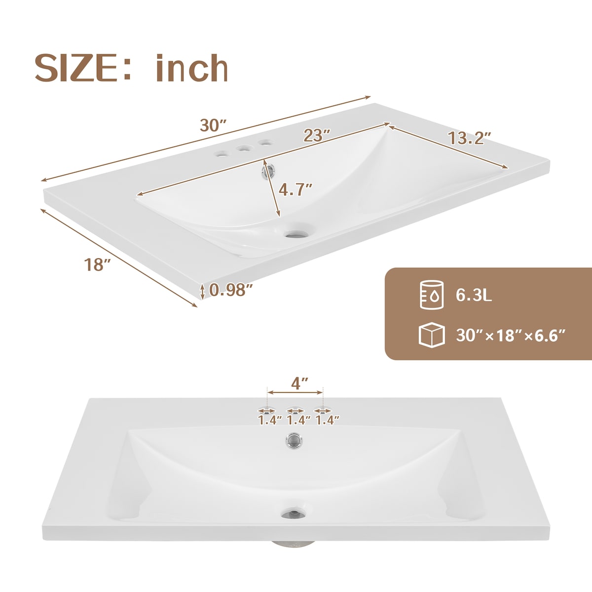 30" Bathroom Vanity with Sink Top, Bathroom Cabinet with Open Storage Shelf and 2 Drawers