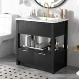 30" Bathroom Vanity with Sink Top, Bathroom Cabinet with Open Storage Shelf and 2 Drawers