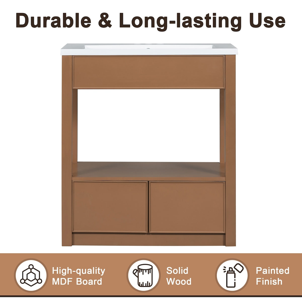 30" Bathroom Vanity with Sink Top, Bathroom Cabinet with Open Storage Shelf and 2 Drawers