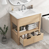30" Bathroom Vanity with Sink Top, Bathroom Cabinet with Open Storage Shelf and 2 Drawers
