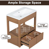 30" Bathroom Vanity with Sink Top, Bathroom Cabinet with Open Storage Shelf and 2 Drawers