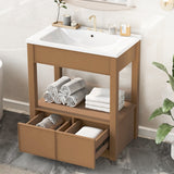 30" Bathroom Vanity with Sink Top, Bathroom Cabinet with Open Storage Shelf and 2 Drawers
