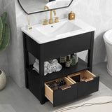 30" Bathroom Vanity with Sink Top, Bathroom Cabinet with Open Storage Shelf and 2 Drawers