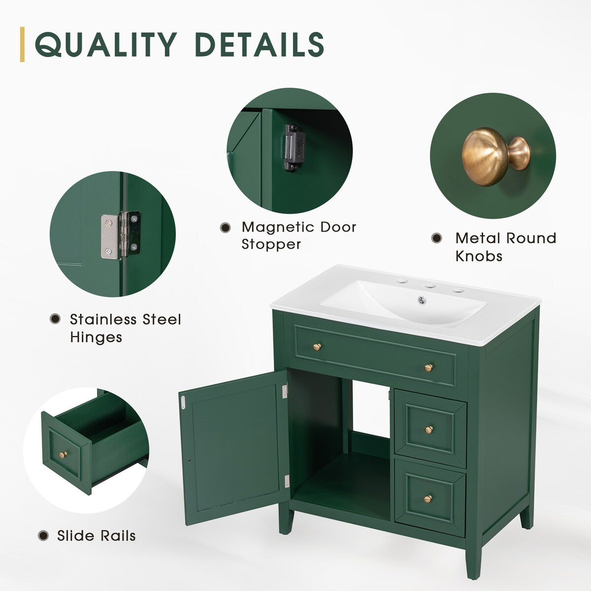 30" Bathroom Vanity with Sink Top, Bathroom Vanity Cabinet with Door and Two Drawers, Solid Wood Frame
