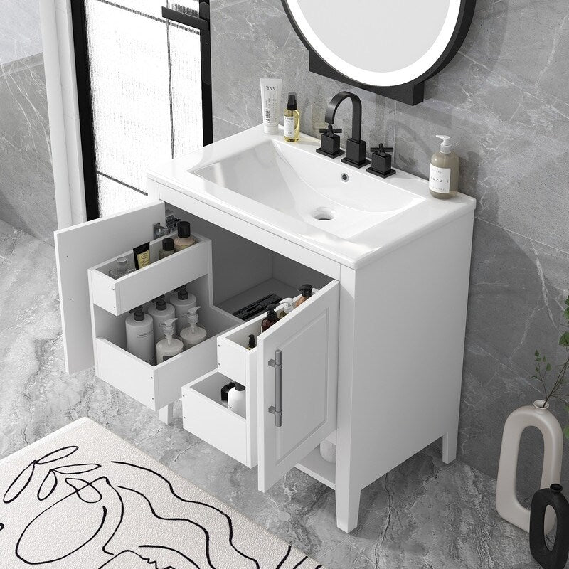 30" Bathroom Vanity with Sink, Doors and Drawers, Solid wood Frame