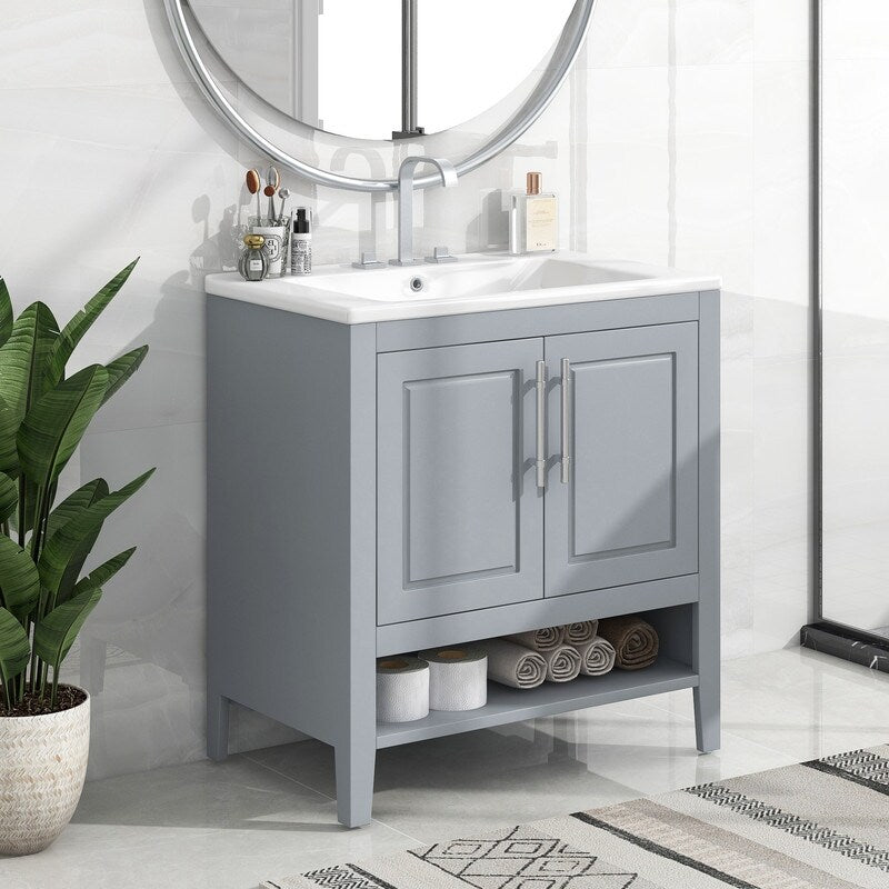 30" Bathroom Vanity with Sink, Doors and Drawers, Solid wood Frame