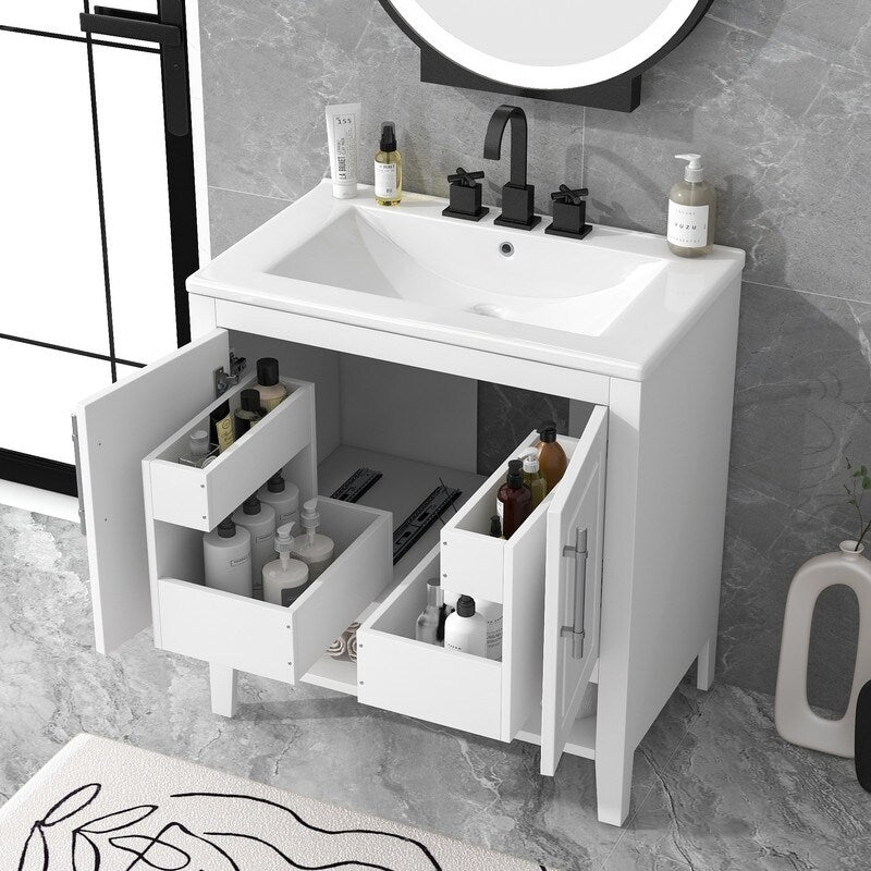 30" Bathroom Vanity with Sink, Doors and Drawers, Solid wood Frame
