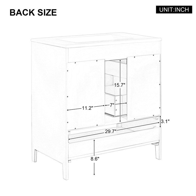 30" Bathroom Vanity with Sink, Doors and Drawers, Solid wood Frame