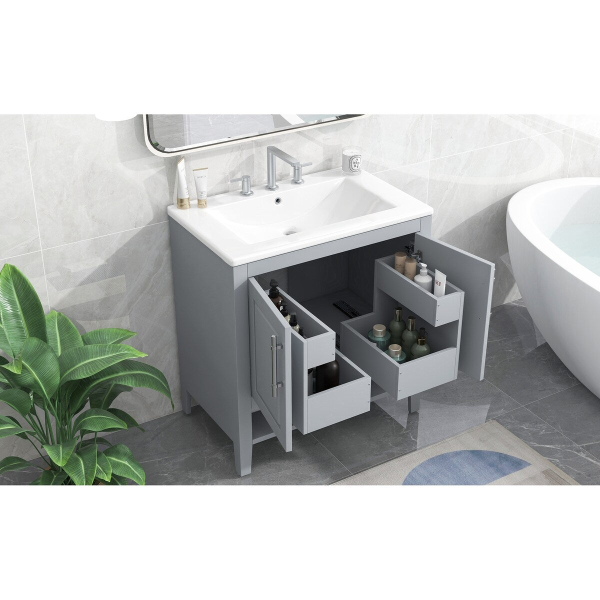 30" Bathroom Vanity with Sink, Multi-functional Bathroom Cabinet with Doors and Drawers