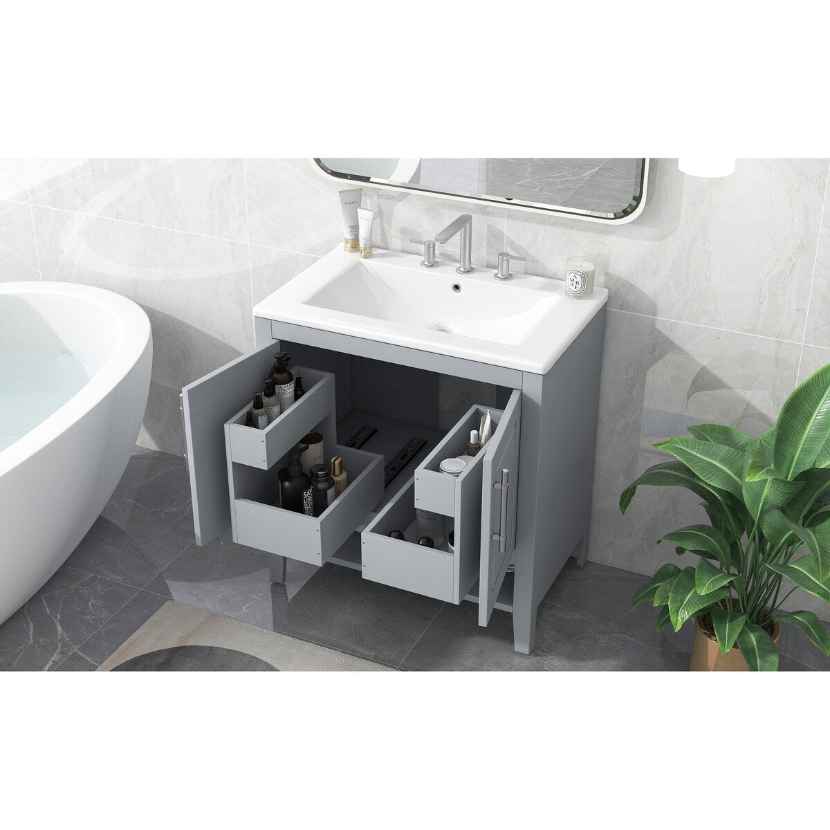 30" Bathroom Vanity with Sink, Multi-functional Bathroom Cabinet with Doors and Drawers