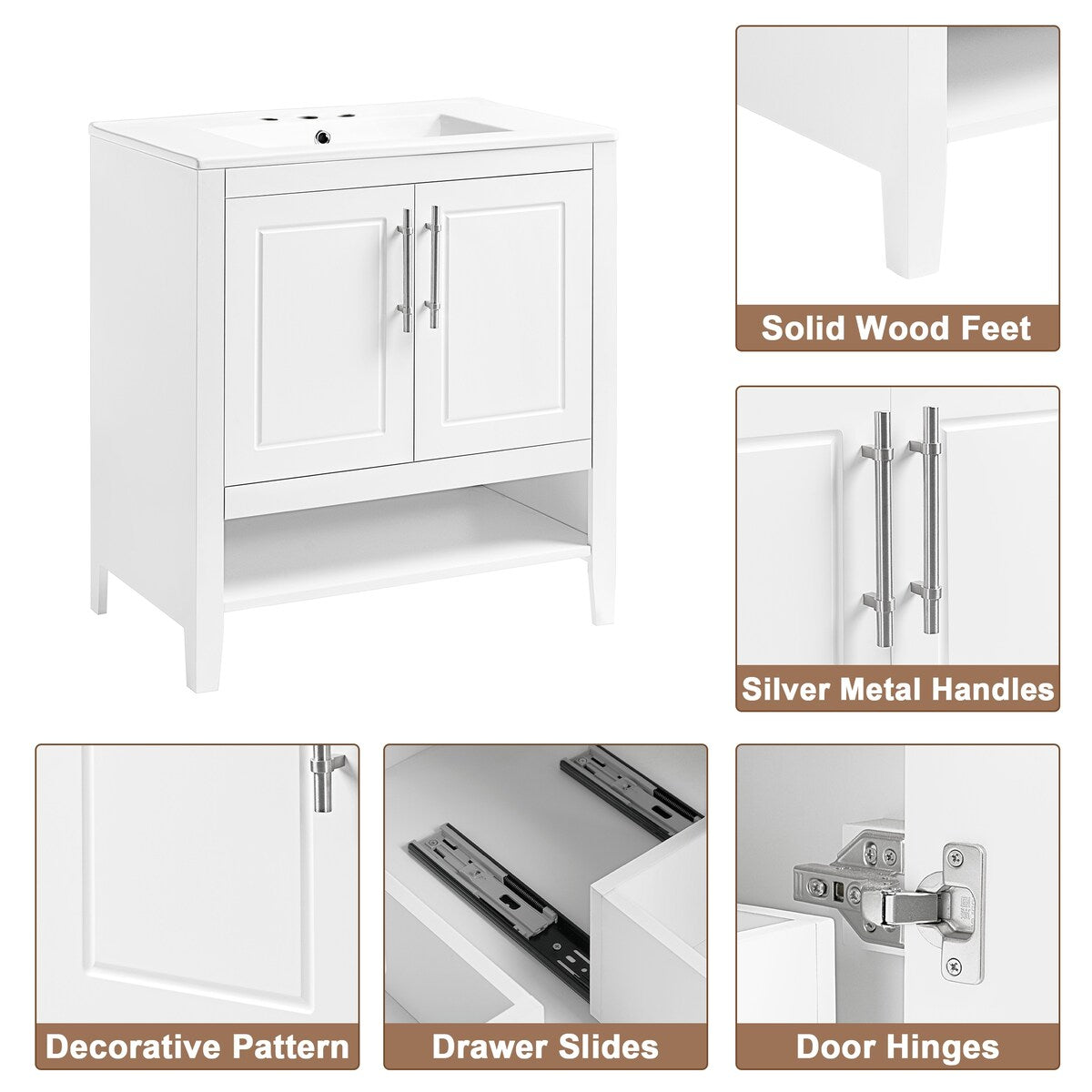 30" Bathroom Vanity with Sink, Multi-functional Bathroom Cabinet with Doors and Drawers