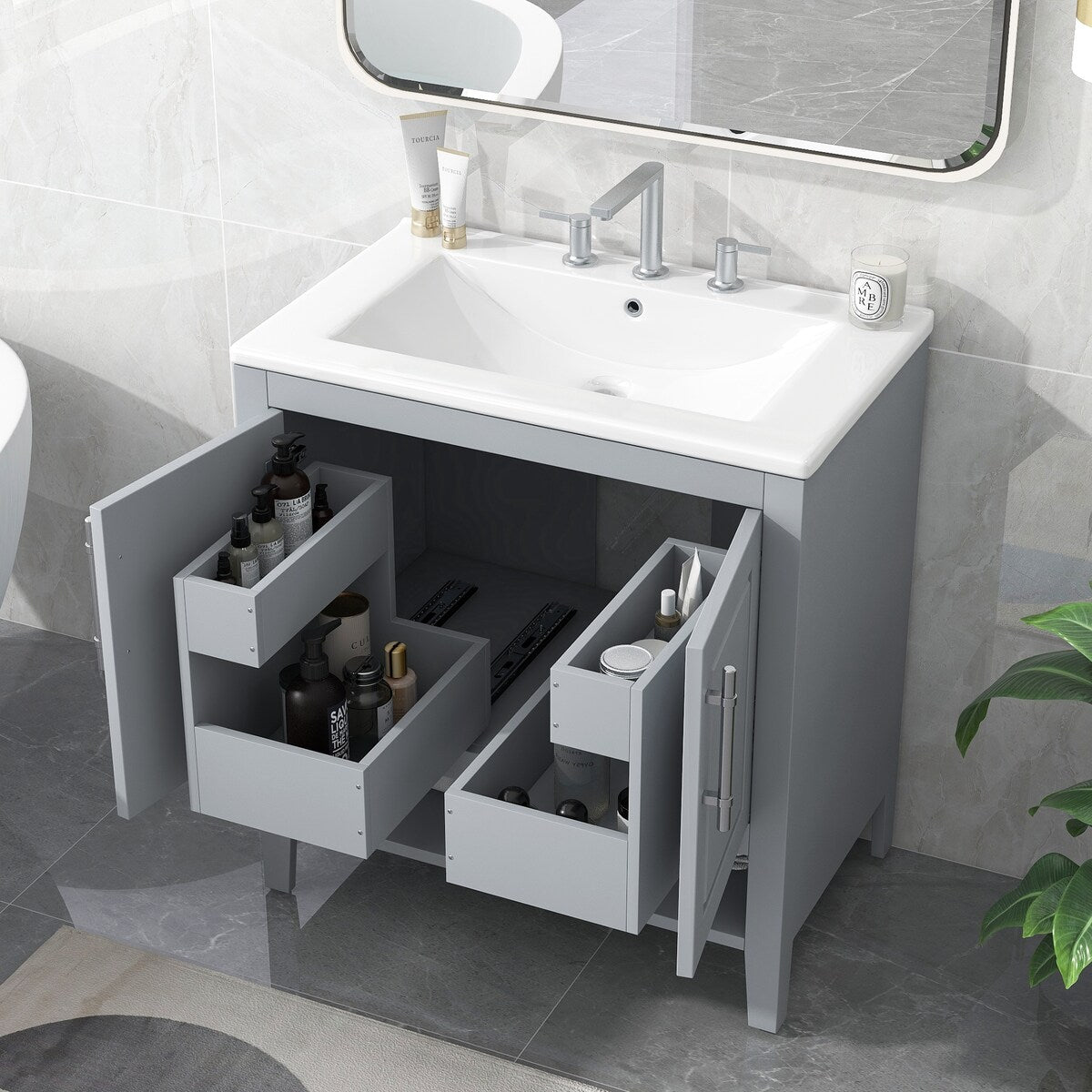 30" Bathroom Vanity with Sink, Multi-functional Bathroom Cabinet with Doors and Drawers