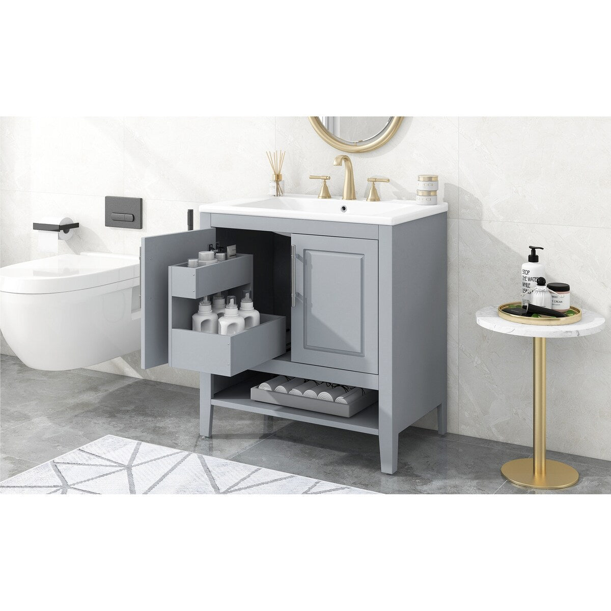 30" Bathroom Vanity with Sink, Multi-functional Bathroom Cabinet with Doors and Drawers