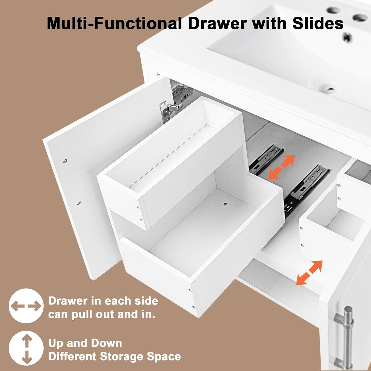 30" Bathroom Vanity with Sink, Multi-functional Bathroom Cabinet with Doors and Drawers