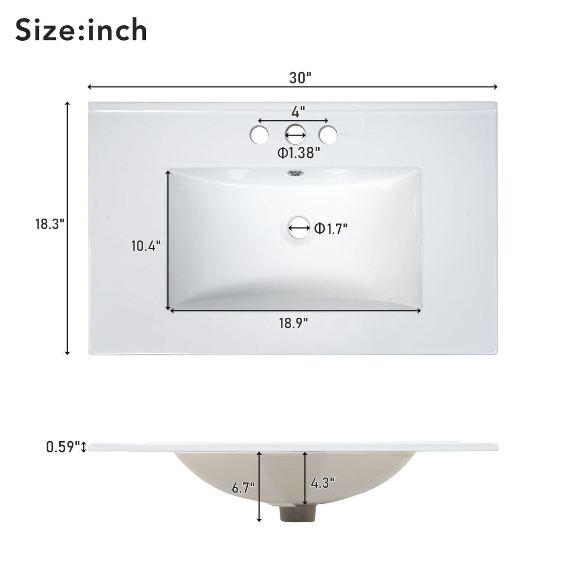 30" Bathroom Vanity with Sink, Soft Closing Door and 3 Drawers