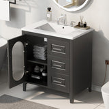 30" Bathroom Vanity with Sink,Bathroom Vanity Cabinet with Two Drawers and Door,Adjustable Shelf,Solid Wood and MDF,Black