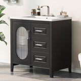 30" Bathroom Vanity with Sink,Bathroom Vanity Cabinet with Two Drawers and Door,Adjustable Shelf,Solid Wood and MDF,Black