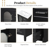 30" Bathroom Vanity with Sink,Bathroom Vanity Cabinet with Two Drawers and Door,Adjustable Shelf,Solid Wood and MDF,Black