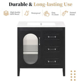30" Bathroom Vanity with Sink,Bathroom Vanity Cabinet with Two Drawers and Door,Adjustable Shelf,Solid Wood and MDF,Black