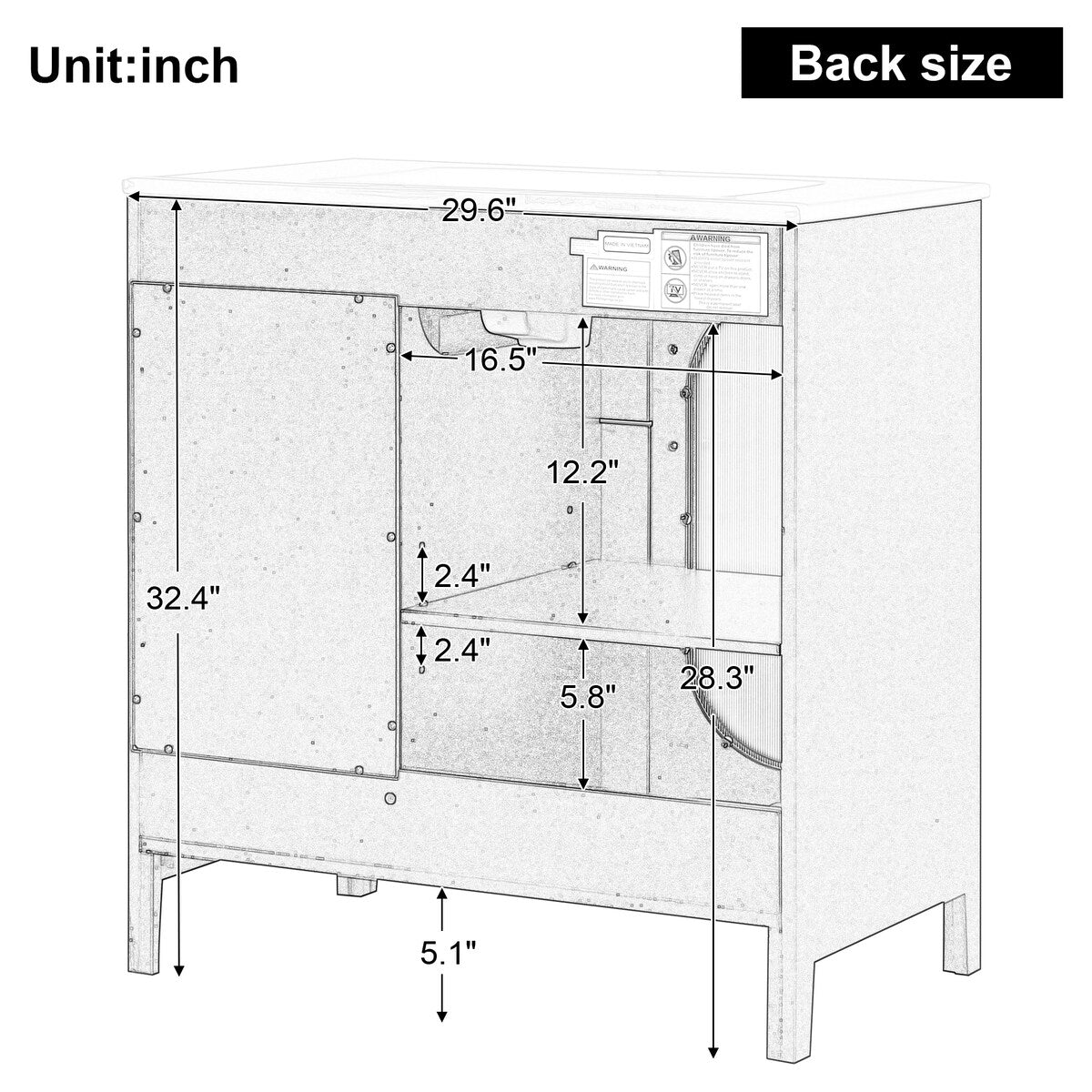 30" Bathroom Vanity with Sink,Bathroom Vanity Cabinet with Two Drawers and Door,Adjustable Shelf,Solid Wood and MDF,Black