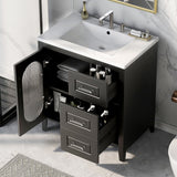 30" Bathroom Vanity with Sink,Bathroom Vanity Cabinet with Two Drawers and Door,Adjustable Shelf,Solid Wood and MDF,Black