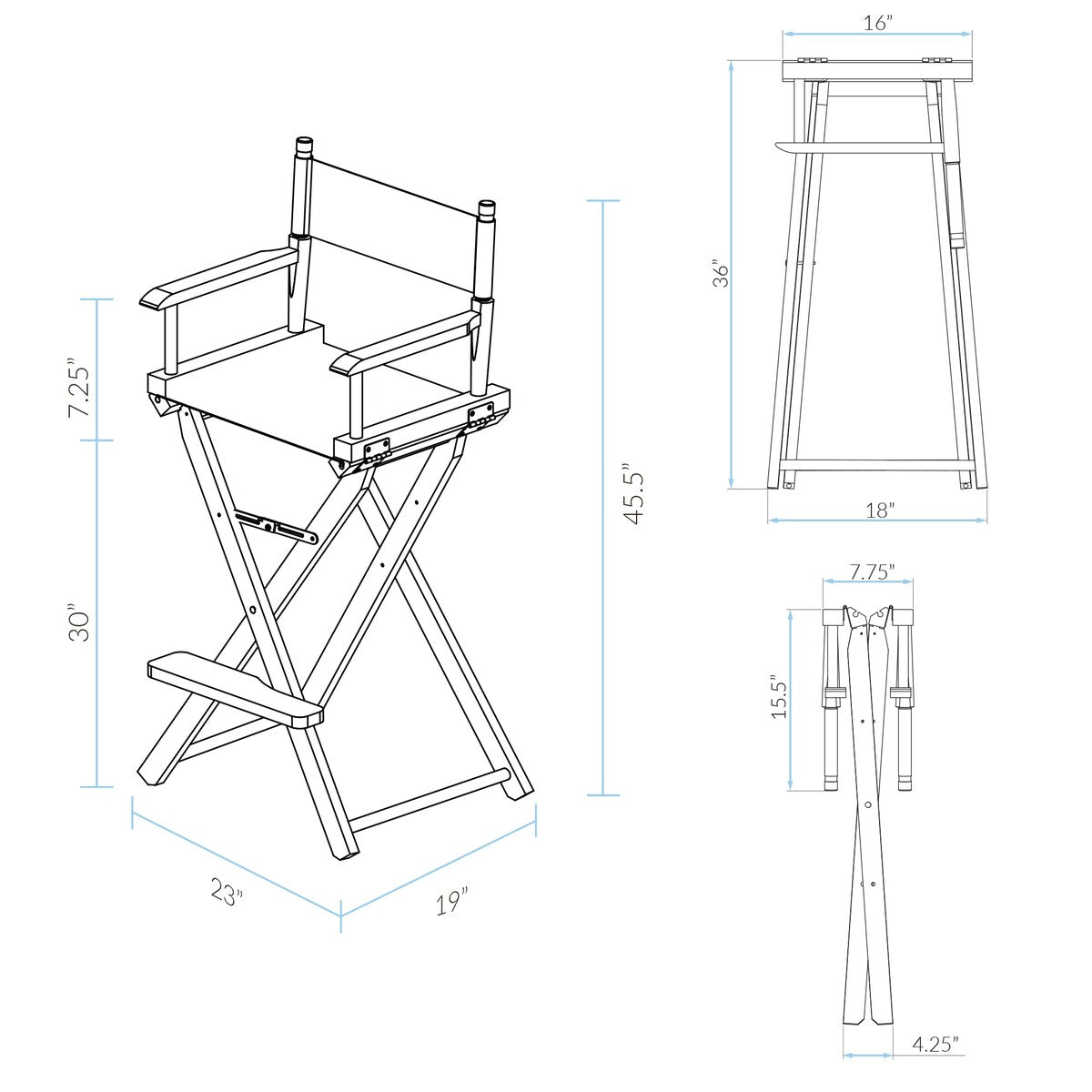 30" Director's Chair White Frame-Calypso - 23"W x 19"D x 45.5"H
