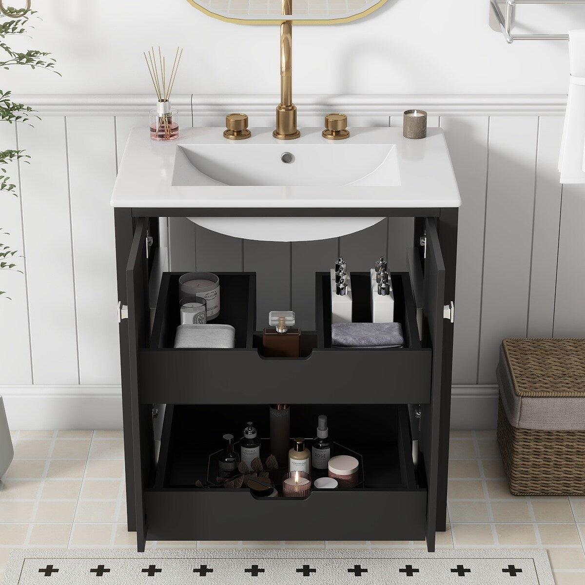30" Freestanding Bathroom Vanity with Ceramic Sink and 2 Drawers