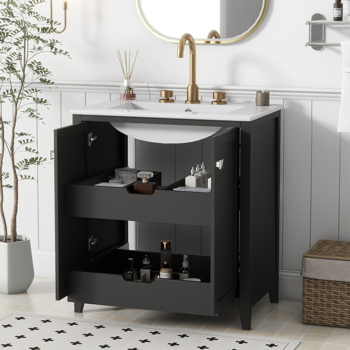 30" Freestanding Bathroom Vanity with Ceramic Sink and 2 Drawers
