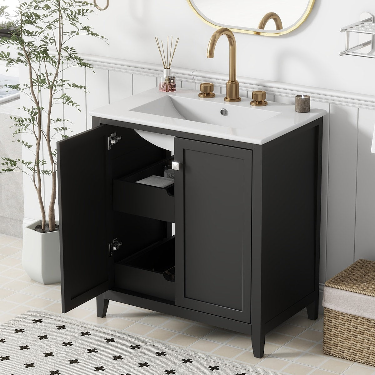30" Freestanding Bathroom Vanity with Ceramic Sink and 2 Drawers