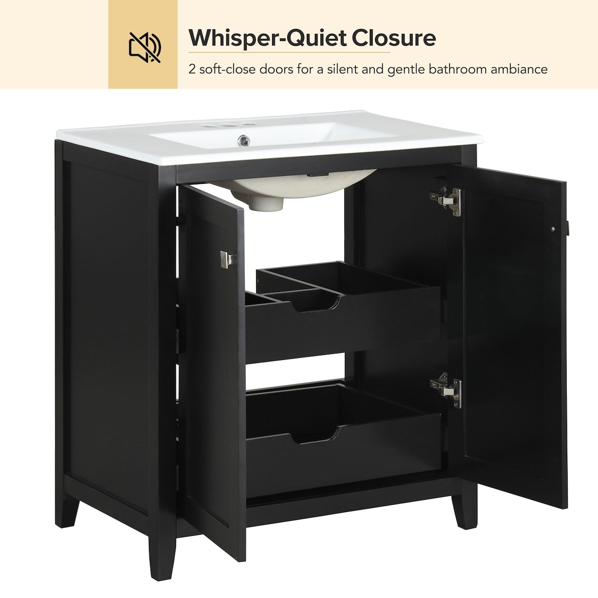 30" Freestanding Bathroom Vanity with Ceramic Sink and 2 Drawers