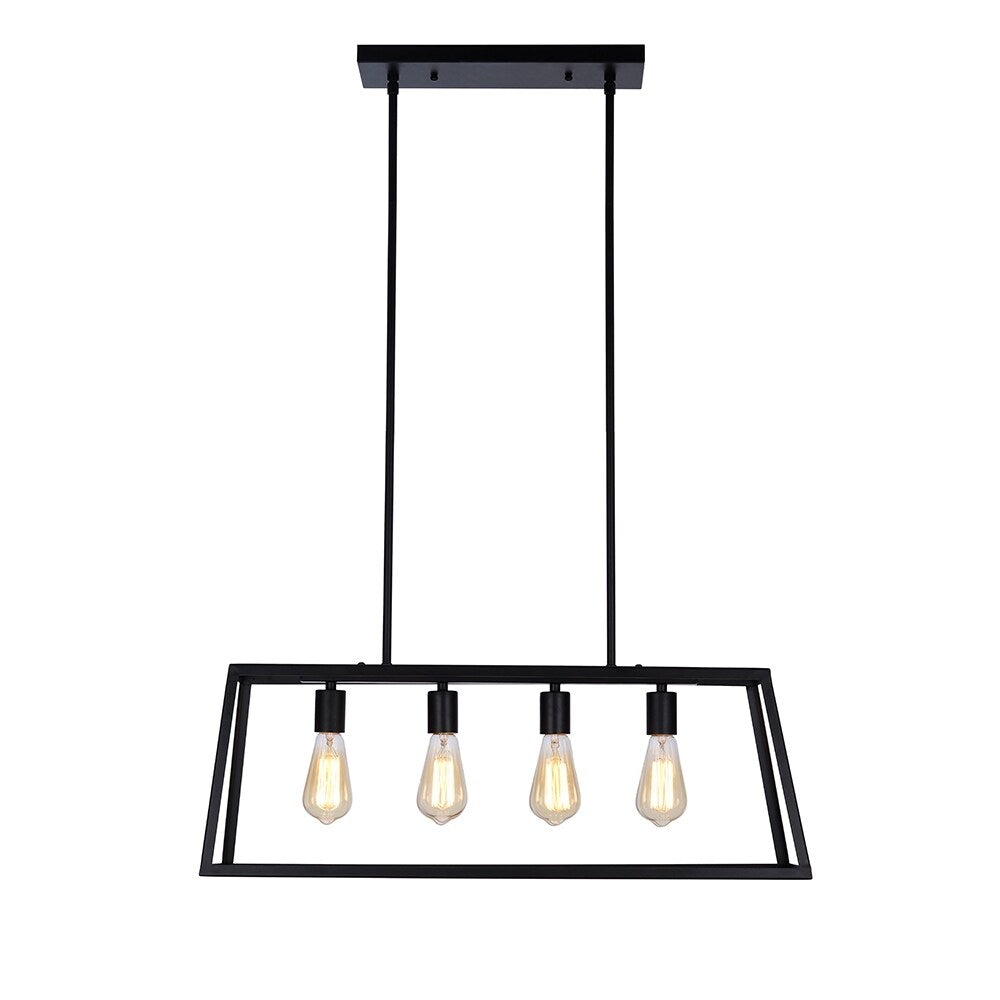 30" Matte Black 4-Light Rectangle Island Chandelier Pendant with Bulb - 10.50x30x54.75