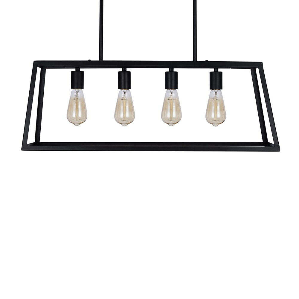 30" Matte Black 4-Light Rectangle Island Chandelier Pendant with Bulb - 10.50x30x54.75