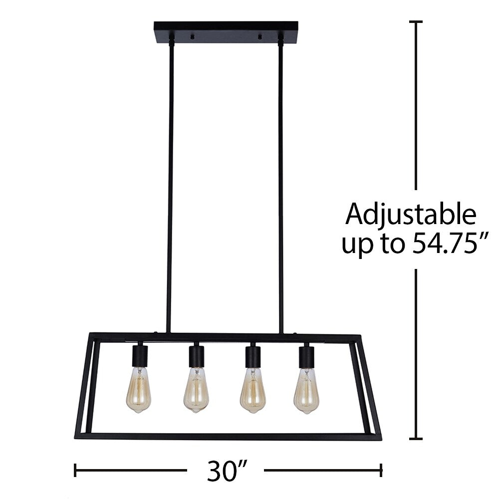 30" Matte Black 4-Light Rectangle Island Chandelier Pendant with Bulb - 10.50x30x54.75