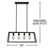 30" Matte Black 4-Light Rectangle Island Chandelier Pendant with Bulb - 10.50x30x54.75
