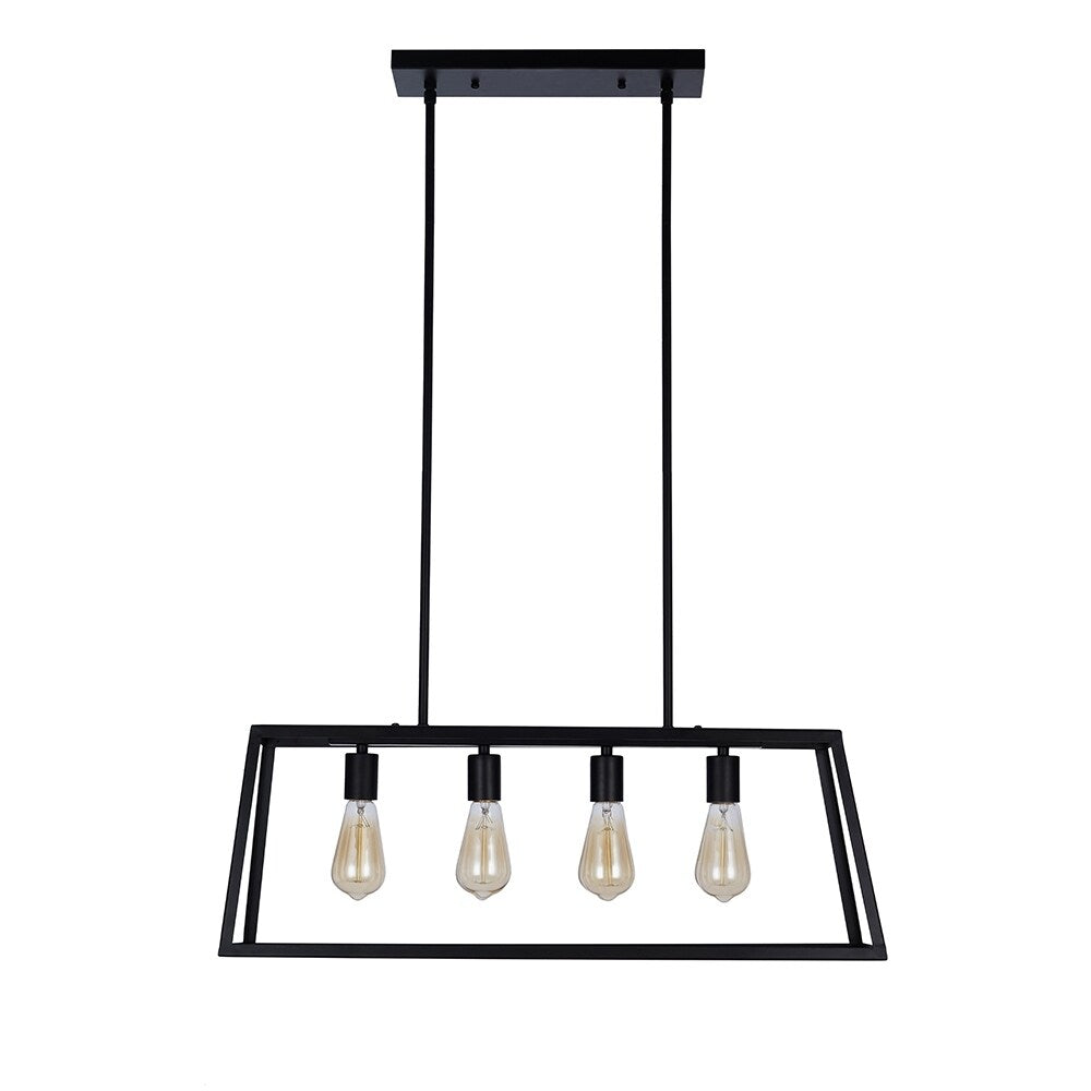 30" Matte Black 4-Light Rectangle Island Chandelier Pendant with Bulb - 10.50x30x54.75