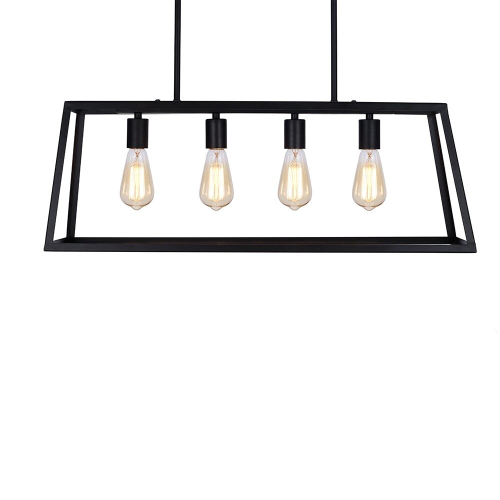 30" Matte Black 4-Light Rectangle Island Chandelier Pendant with Bulb - 10.50x30x54.75