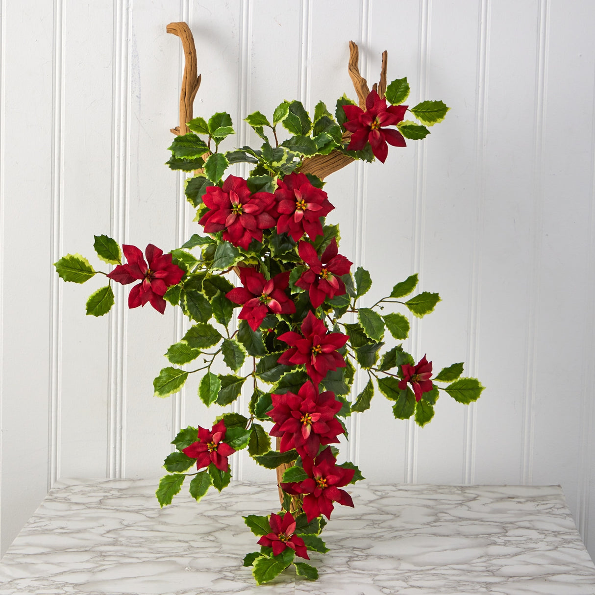 30" Poinsettia and Variegated Holly Plant (Set of 2) (Real Touch)