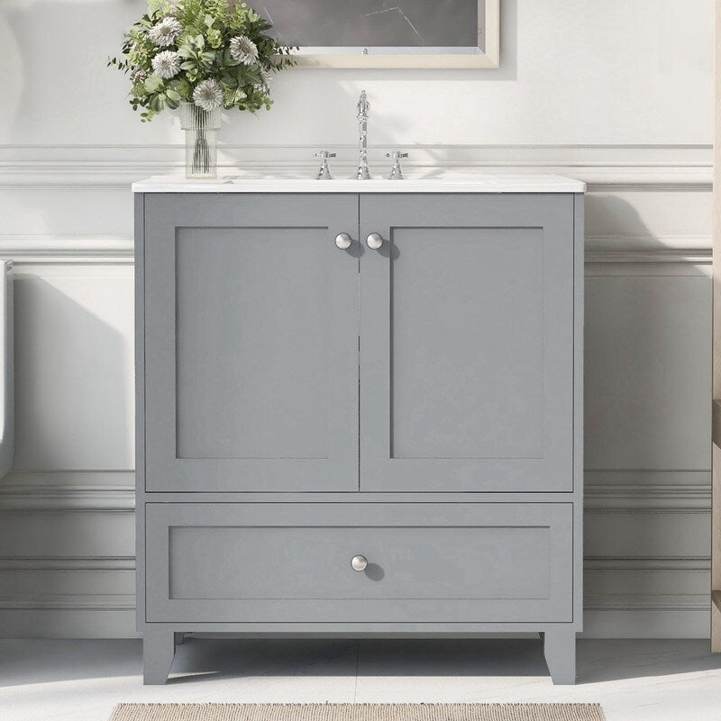 30" Premium Bathroom Vanity Set with Ceramic Sink and Ample Storage Space - Blue-gray