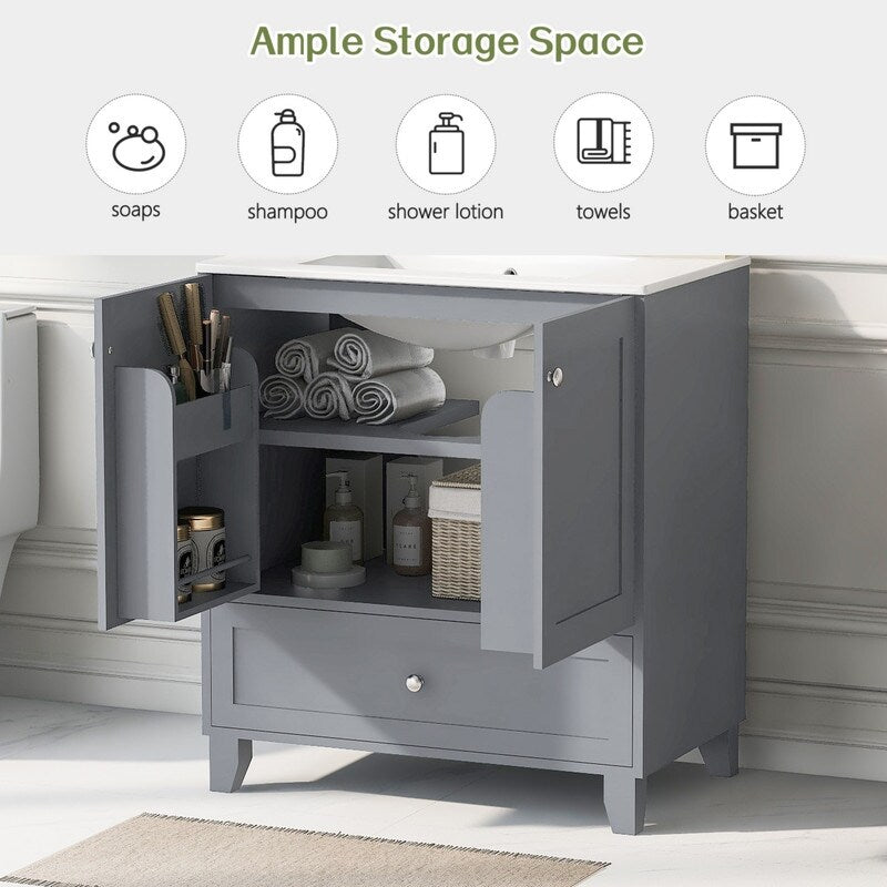 30" Premium Bathroom Vanity Set with Ceramic Sink and Ample Storage Space - Blue-gray