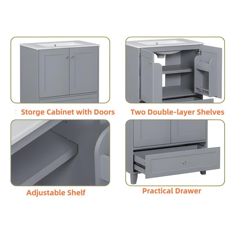 30" Premium Bathroom Vanity Set with Ceramic Sink and Ample Storage Space - Blue-gray